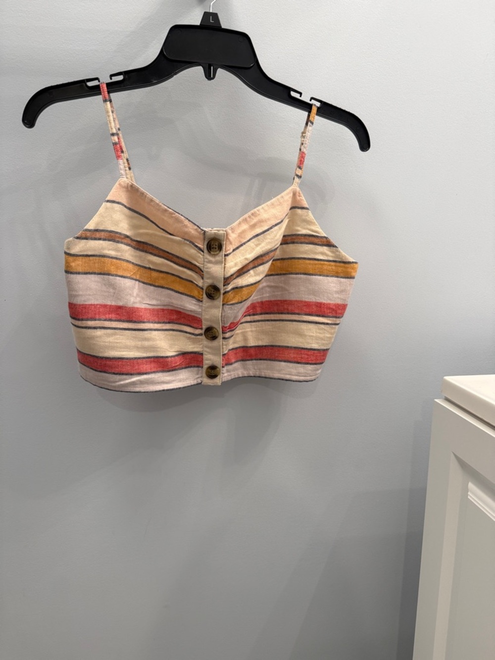 Striped Button-Front Cropped Cami Top - Beige and Red